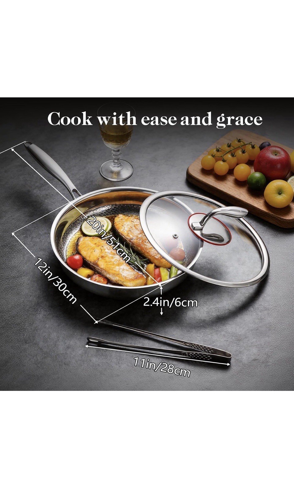 12N35/ Titanium Pans for Cooking, 12 Inch Frying Pan and Stainless Steel Tongs