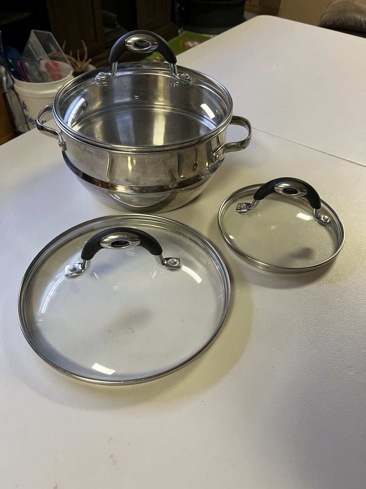 Bialetti 3 Glass Lids 1 Strainer Steamer Replacement Pieces 8 inch 5 1/2 inch