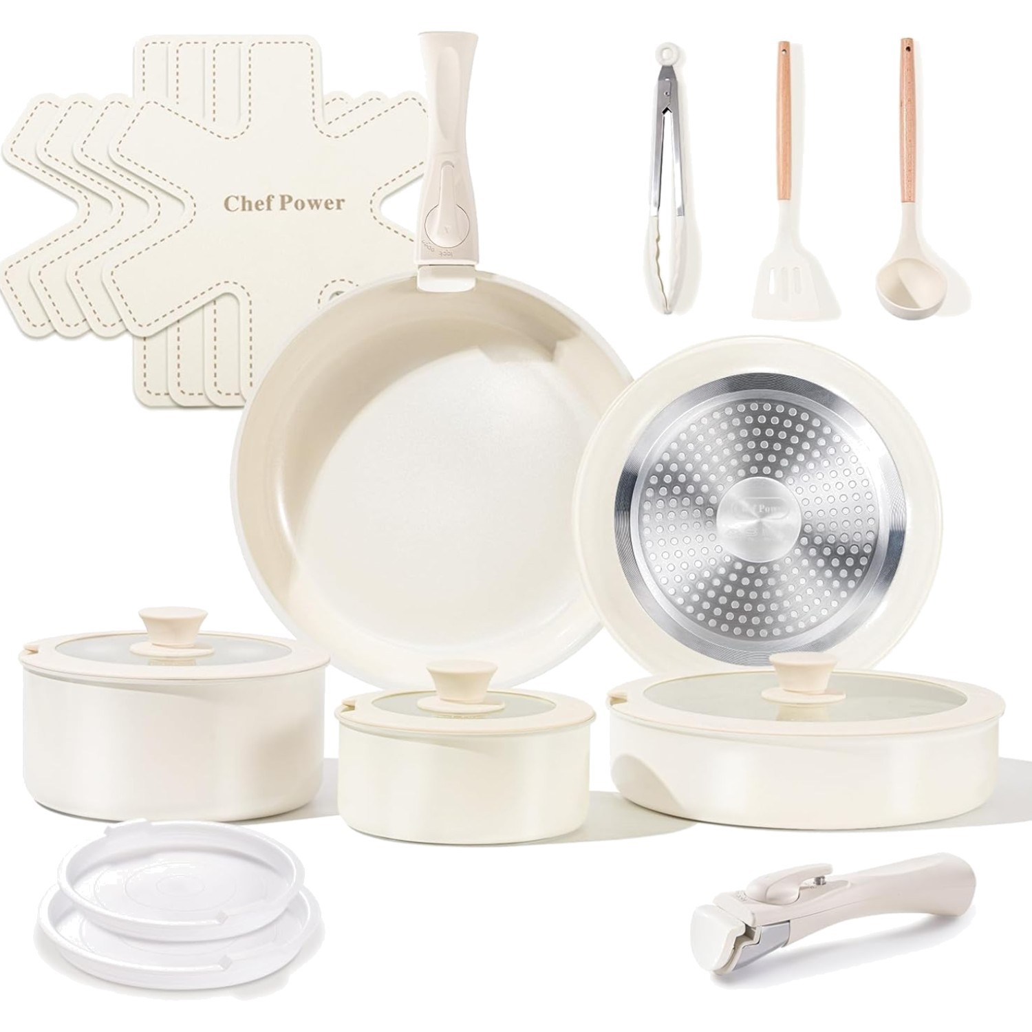 Ceramic Cookware Set Non Toxic with Detachable Handles, Healthy Nonstick Pans…