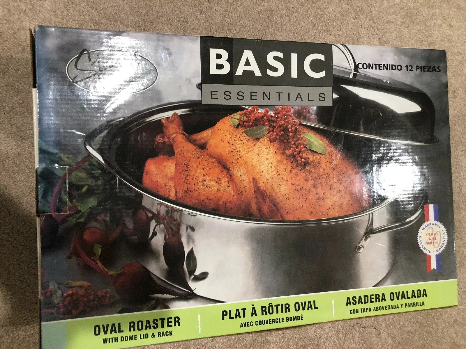 Basic Essentials Stainless Steel Oval Roaster with Rack and Lid