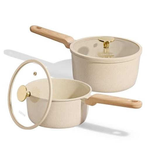 Ceramic Nonstick 1.5Qt & 2.5Qt Sauce Pan Sets with Lid | Kitchen Non Toxic