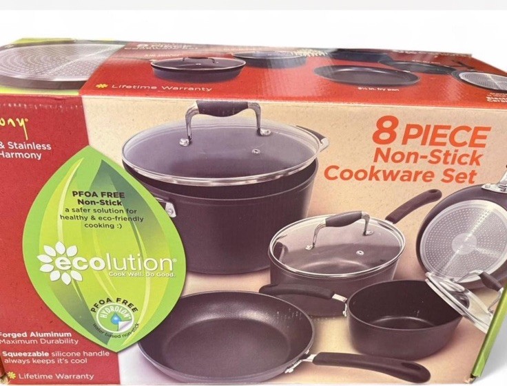 Ecolution Ceramic Nonstick Cookware Set Dishwasher Safe Pots and Pans Brand New