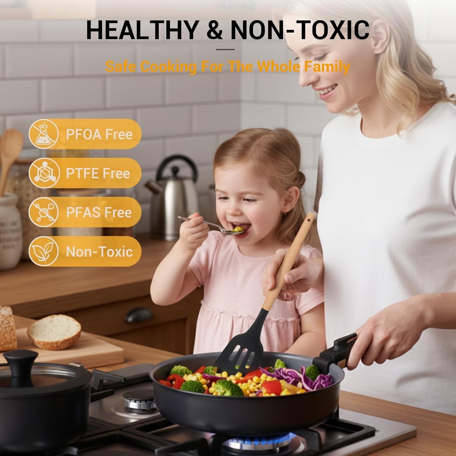 18-Piece Ceramic Pots and Pans Set Non Stick, Non Toxic Cookware Set with Rem…