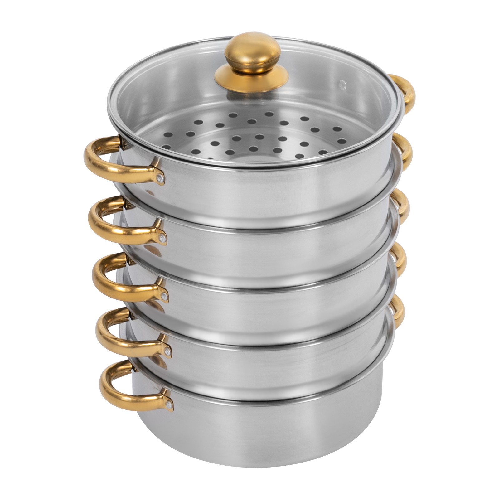 7.4QT Stainless Steel Steam Pot w/ 5 Tier Steamer Basket & Glass Lid for Cooking