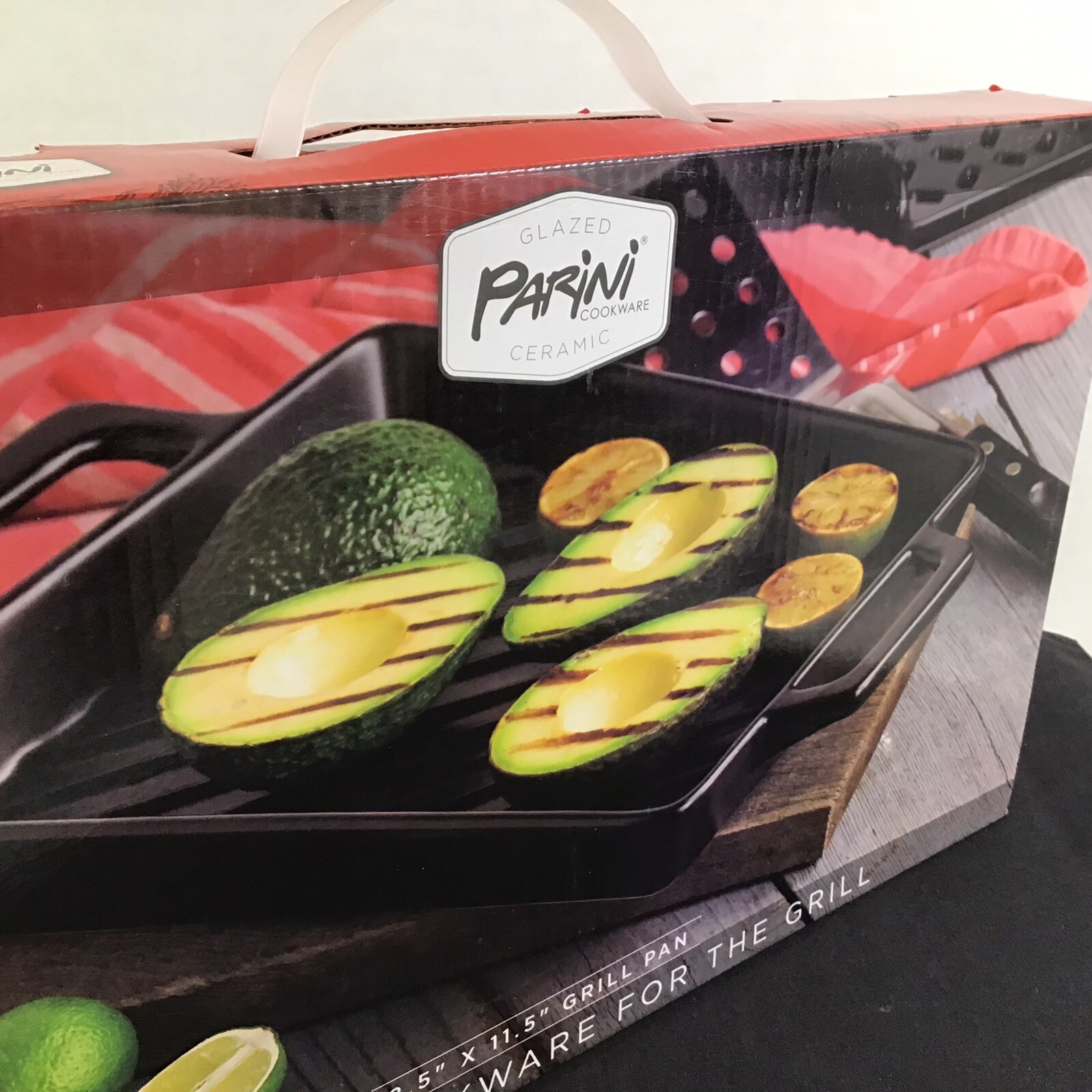 Parini Glazed Black Ceramic Grill Pan Cookware Rectangle 11.5″ x 8.5″ New in Box