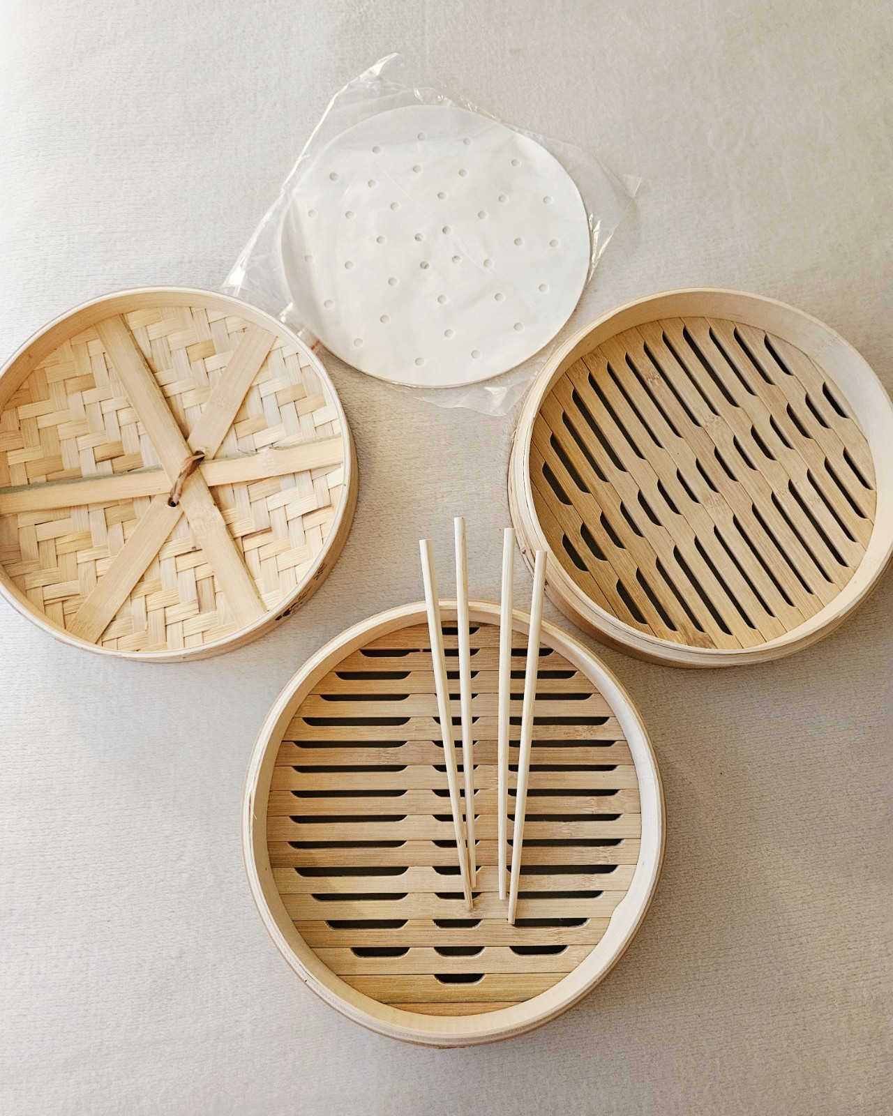 10″ Natural Bamboo 2-Tier Steamer with 4 Chopsticks & Approx 35 Paper Liners