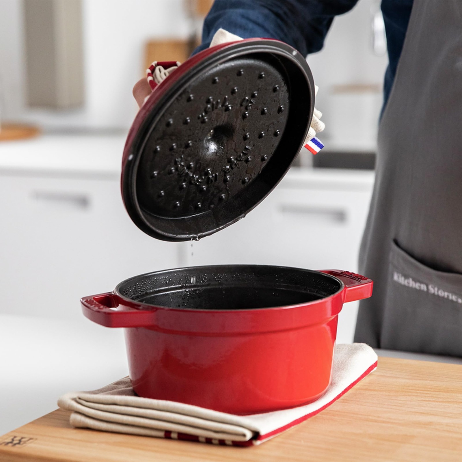Cast Iron Dutch Oven 4-qt Round Cocotte, Made in France, Serves 3-4, Cherry