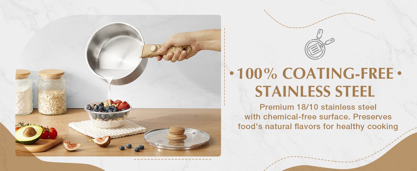 18/10 Stainless Steel Saucepan Set Removable Handle, 1.5QT & 2QT & 3QT Sauce Pan