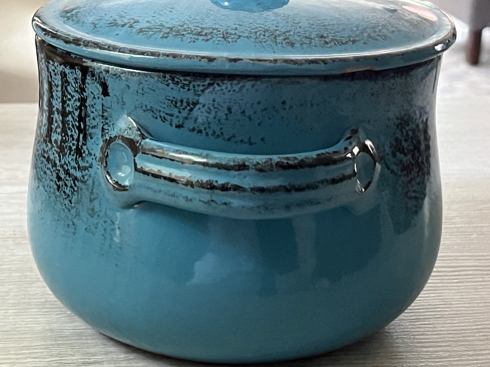 De Silva Bean Pot Made in Italy Glazed Teal Blue Heavy Duty