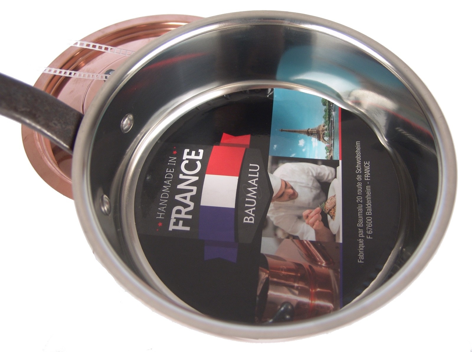 BAUMALU COPPER SAUTE PAN POT WITH LID 6 1/2“ MADE IN FRANCE WEIGHT 2lb 3oz