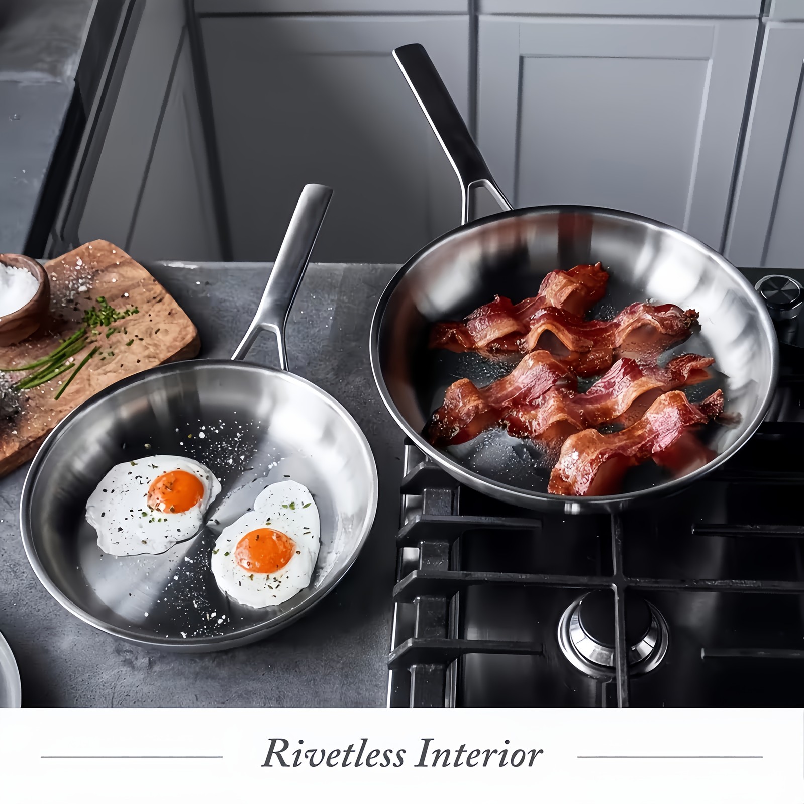 1/3pcs Triply Stainless Steel Frying Pan Set, 304 Flat Bottom Skillet