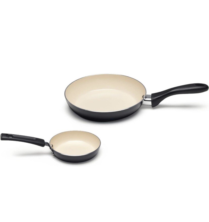 Amazon Basics 11-Piece Pots and Pans Ceramic Cookware Nonstick Set – Black/Cream