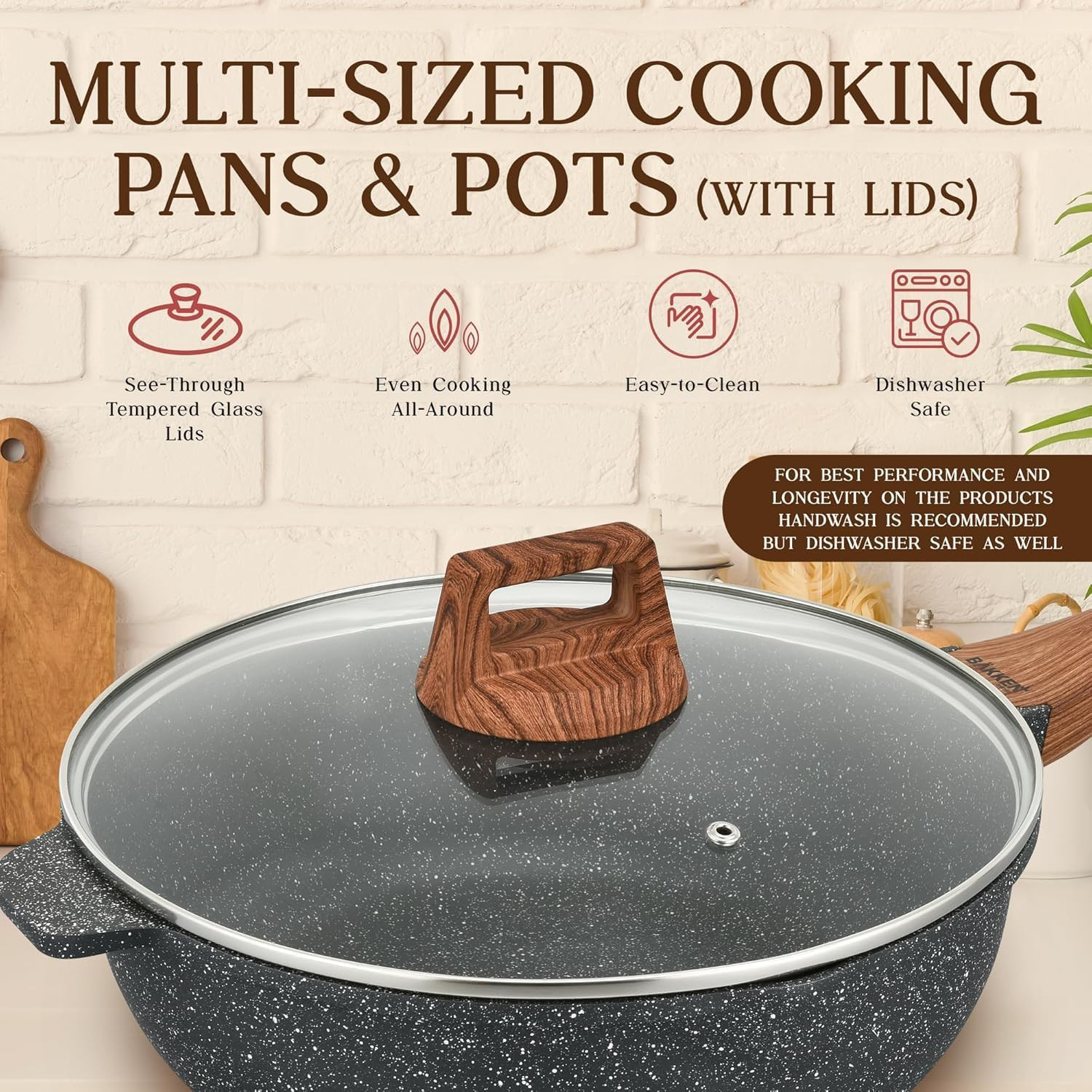 Bakken Master 20-Piece Nonstick Cookware & Bakeware Set with Glass Lids