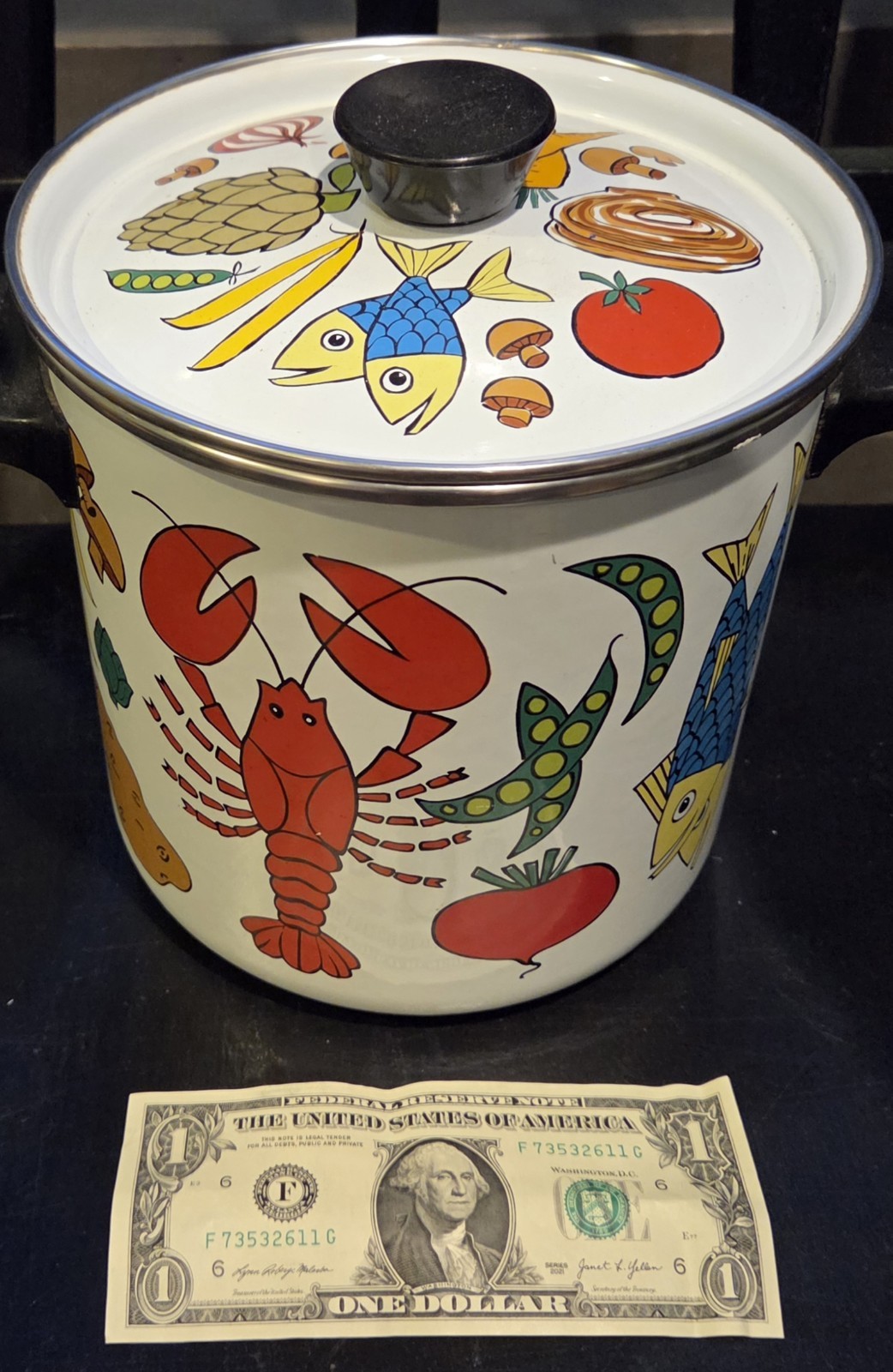 MCM San Ignacio Enamel Seafood Lobster Stock Pot Veggies Beautiful Mid Century