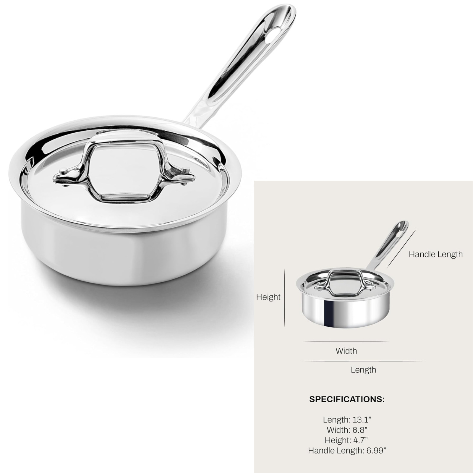 All-Clad D3 Tri-Ply Stainless Steel Saucepan w/ Lid 1-4Qt Induction