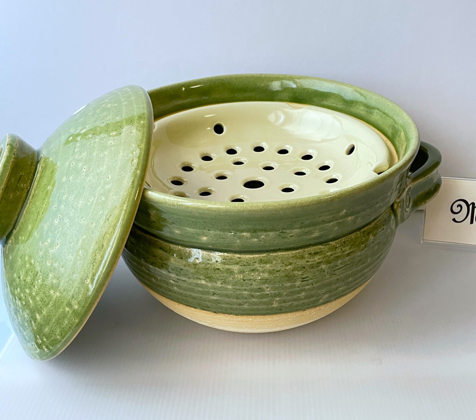 BANKO Ware Rice Clay Pot & Nagatanien Steam Plate RYOKUSAI Green Japanese DONABE