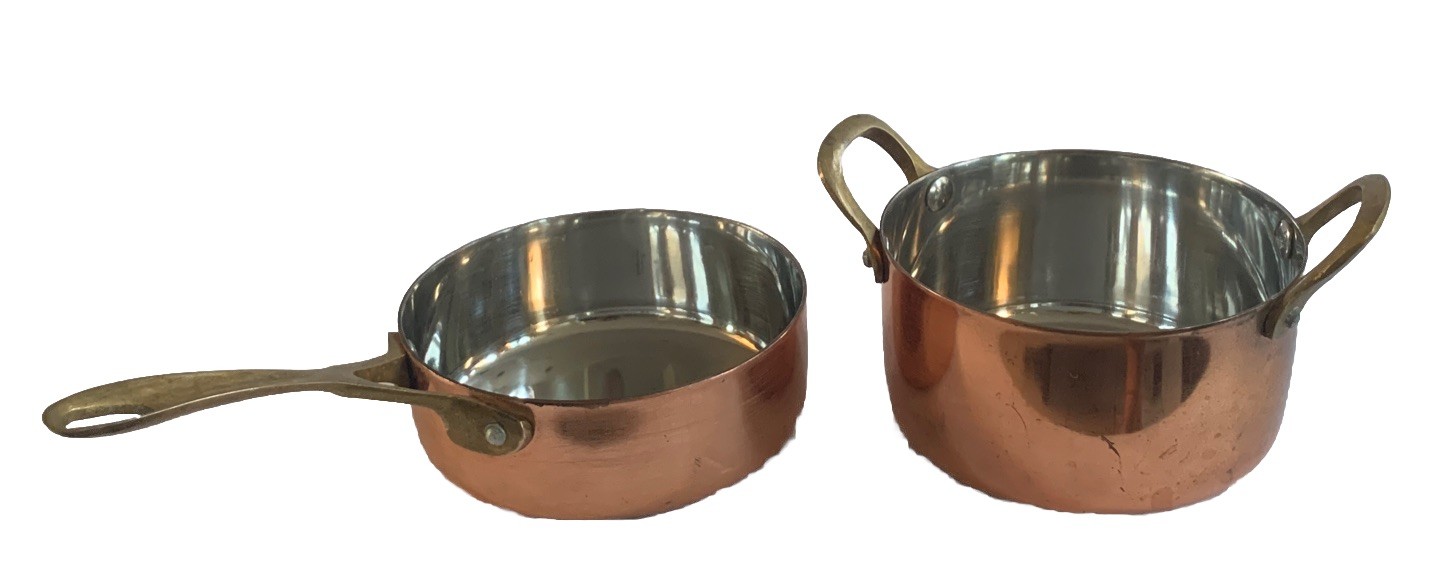 2 Mini Stainless Steel Copper Plated Dutch Oven Fryer Brass Handle 4.75″ No Lid