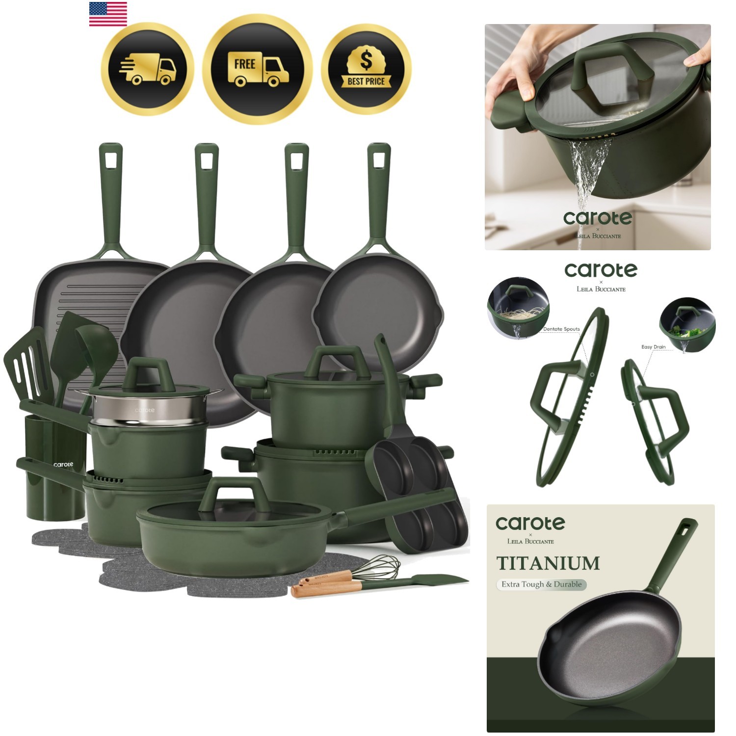 Pots and Pans Set Nonstick Cookware Induction Granite PFOA Free 31pcs
