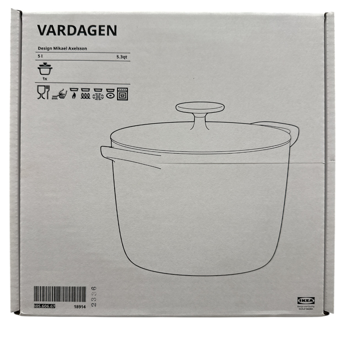 Brand New IKEA VARDAGEN Cast-Iron Matte Black Pot Lid 5 l (5.3 qt) 805.606.67