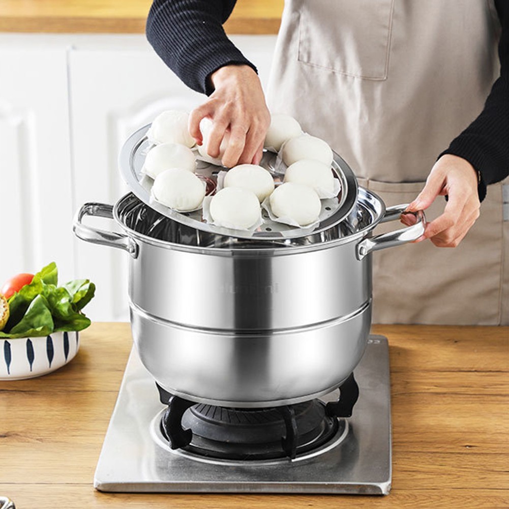 3 Tier Stainless Steel Steamer Cooker Steam Pot Kitchen Food Cooking + Glass Lid