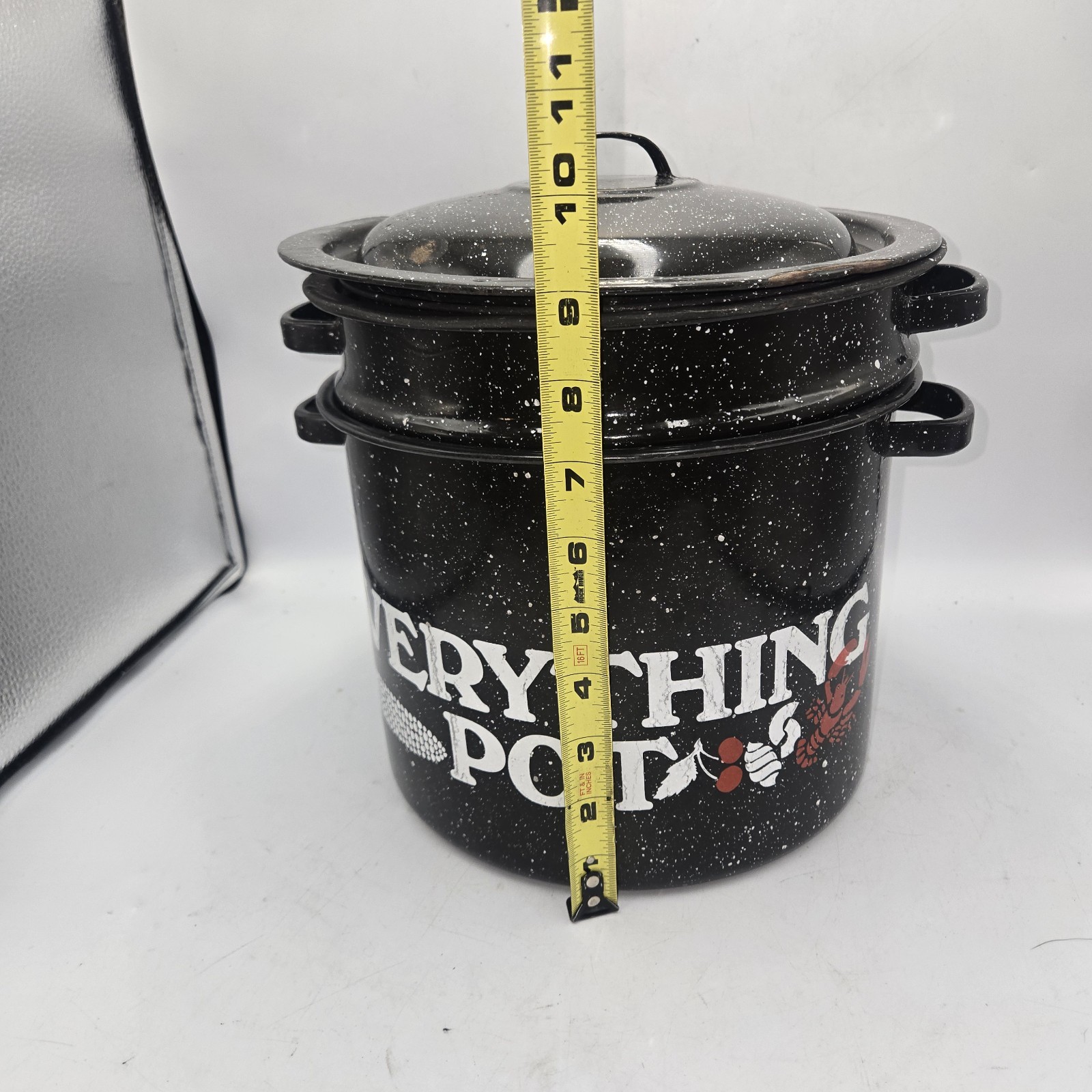 Enamelware 5 Piece Double Boiler Steamer Stock Pot Black Speckled Everything