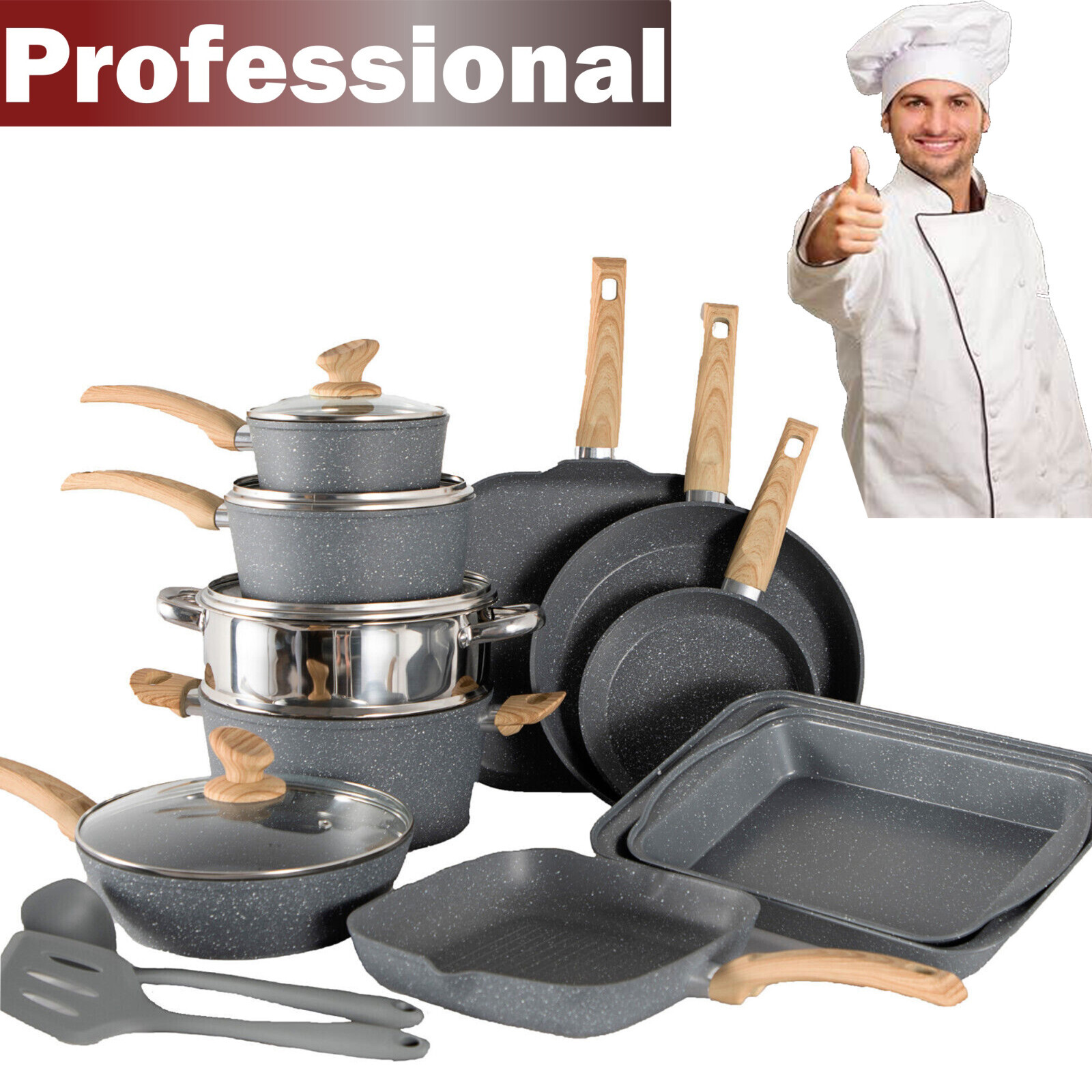 17Piece Pots and Pans Set Nonstick Induction Cookware Set Granite Coated Pot Set