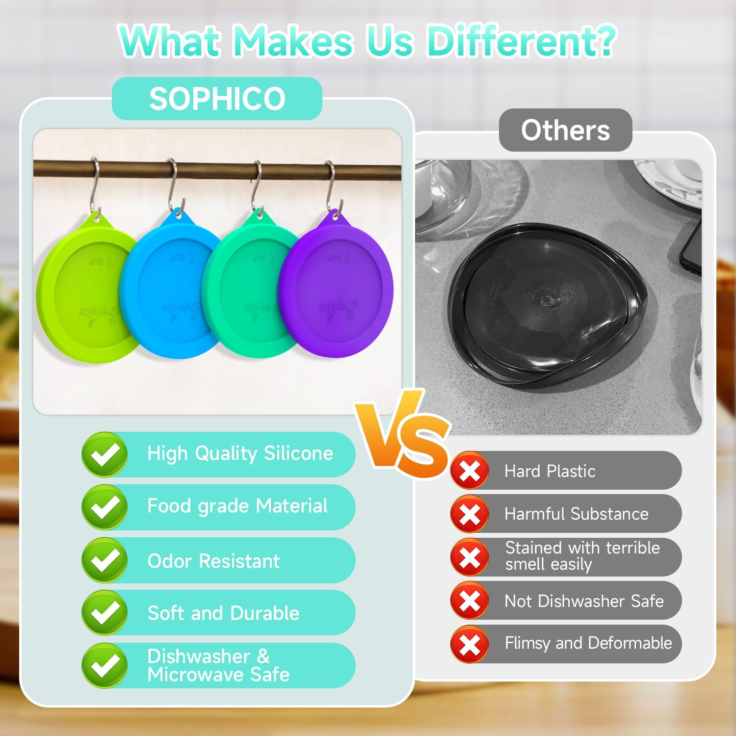 2 Cup Round Silicone Storage Cover Lids Replacement for Pyrex 7200-PC and Anc…