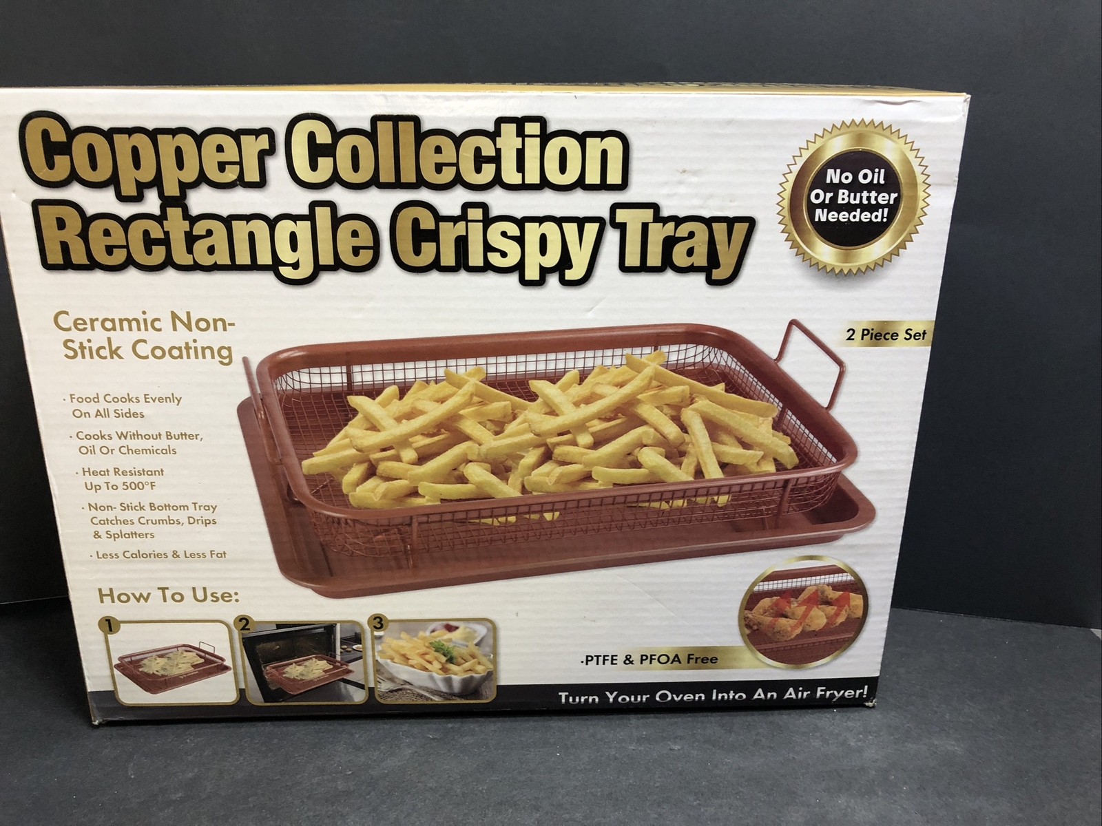 New Copper Collection 2pc Rectangle Crispy Air Fryer Non Stick Tray. Free Ship