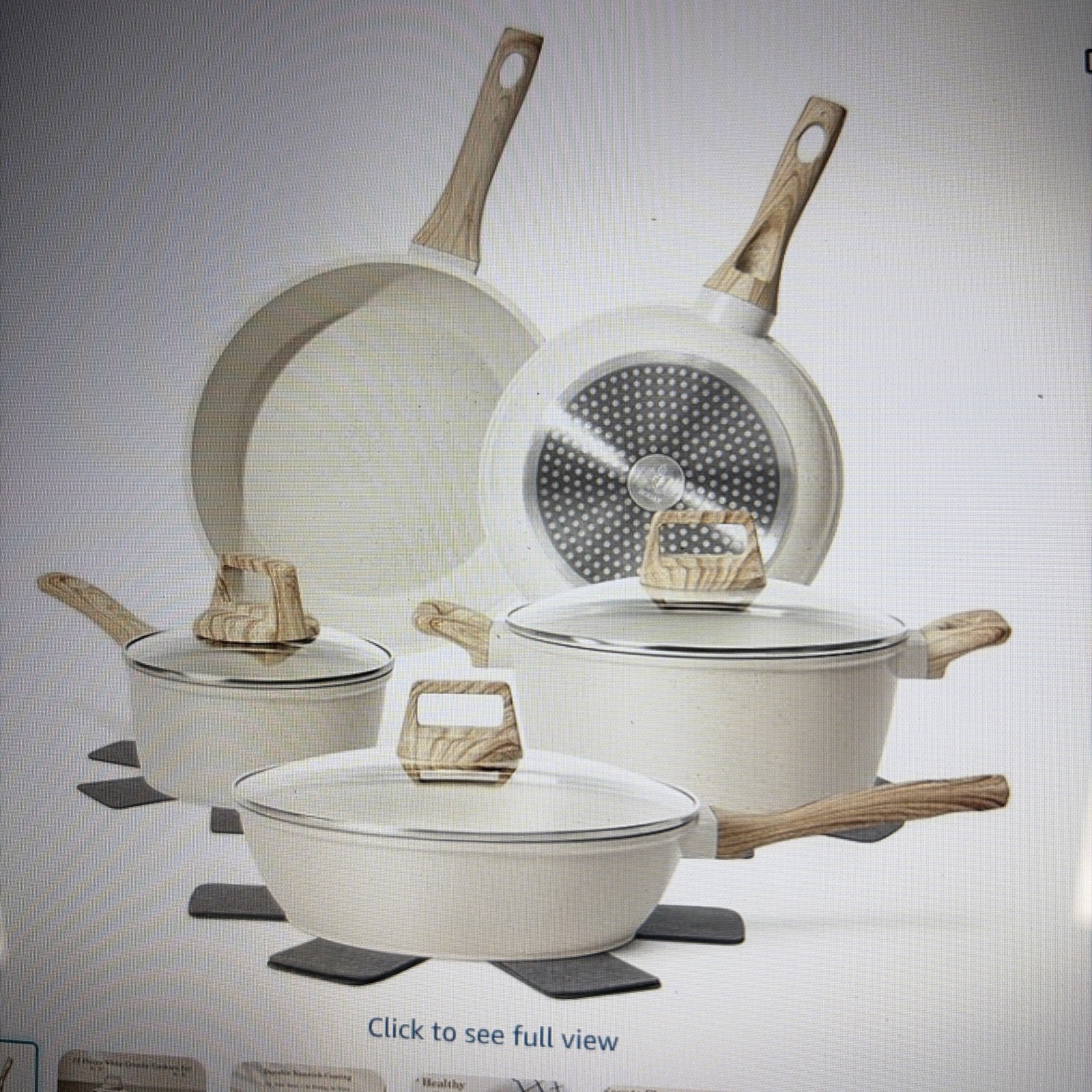 12 Pcs Pots and Pans Set Non Stick, Cookware Sets White Granite Induction Cookwa