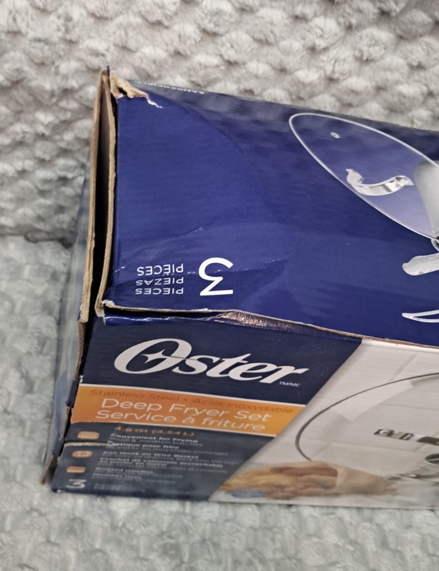 New Oster Sangerfield 3pc Deep Fryer Set 4.8 QT Stainless Steel With Basket Lid