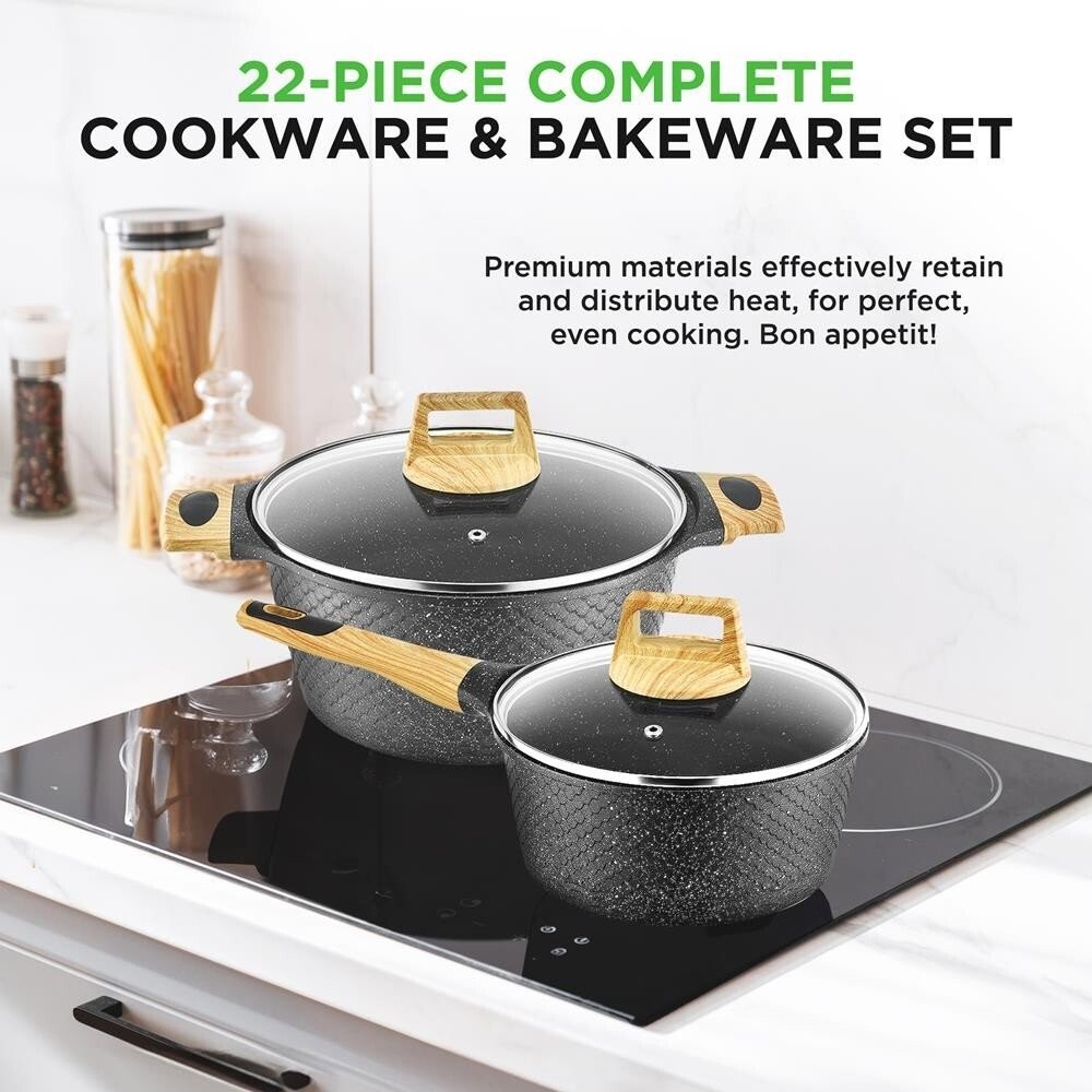 NutriChef 22 Pcs. Home Kitchen Cookware, Kitchen Tools, & Bakeware Set