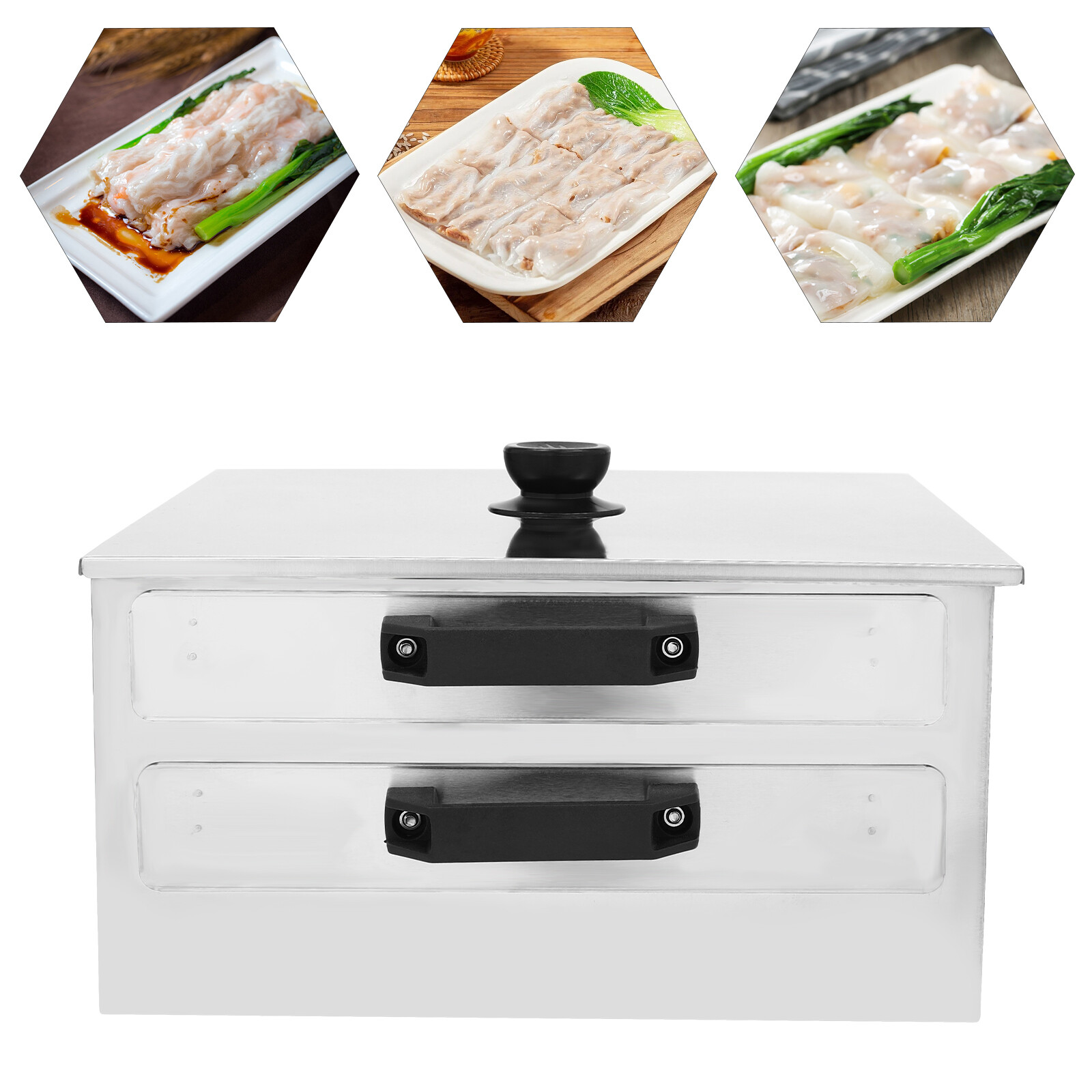 2 Layer Manual Cantonese Rice Noodle Rolls Machine Stainless Steel Food Steamer