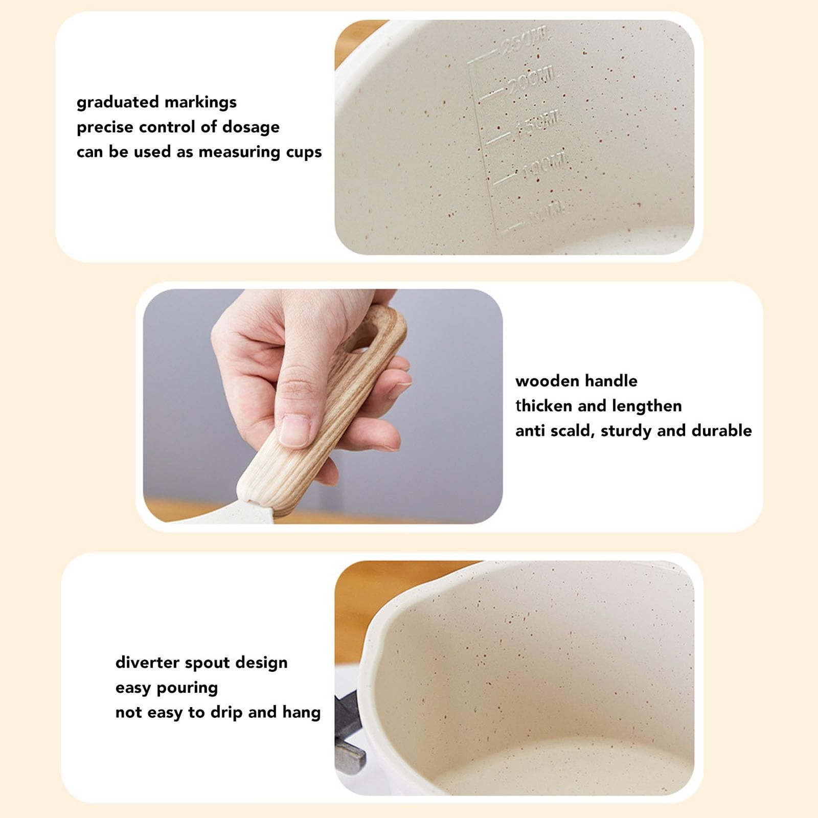 Nonstick Sauce Pan Pour Spout Small Milk Pot White Flat Bottom Home Kitchen