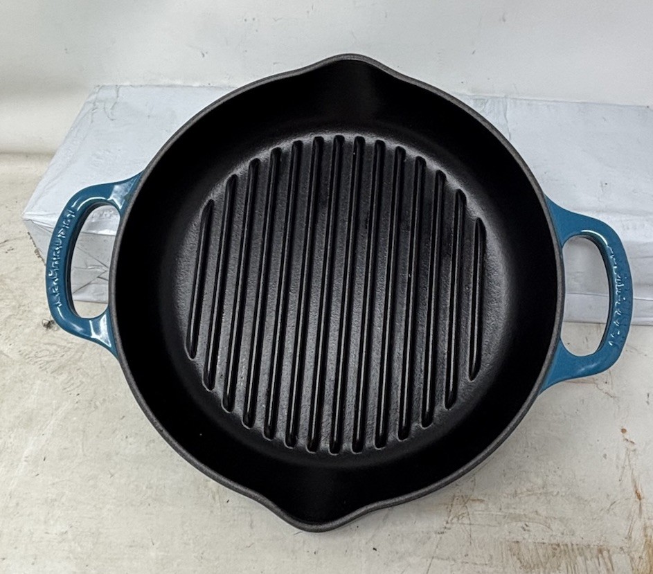 New Le Creuset Enameled Cast Iron Round Deep Grill Pan 9 3/4″ 25 cm Turquoise