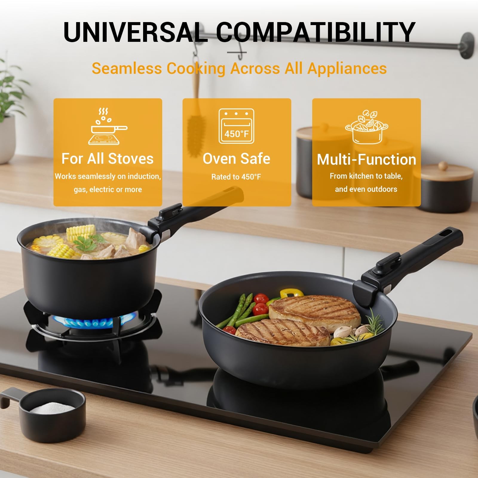 Ammeloo 18 Pcs Pots and Pans Set Non Stick, Induction Ceramic Cookware Set with