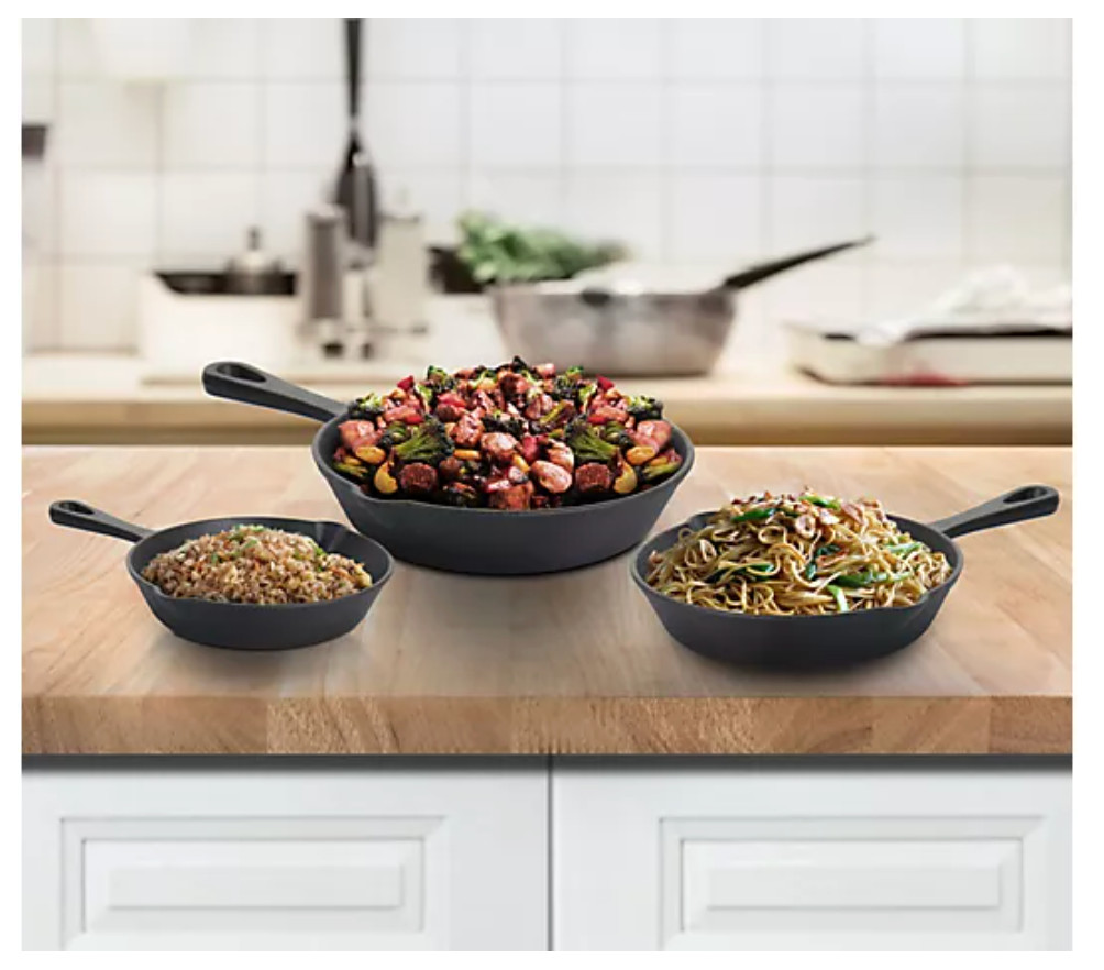 MegaChef Pre-Seasoned 3 Piece Cast Iron SkilletSet