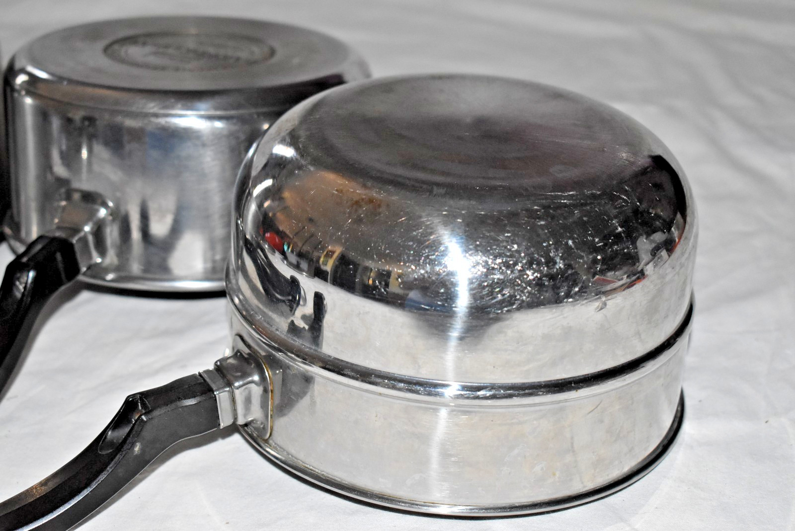 5 pc. FARBERWARE 1 1/2 qt + 2 qt DOUBLE BOILER + SAUCEPAN Pan POT & 2 Lids USA