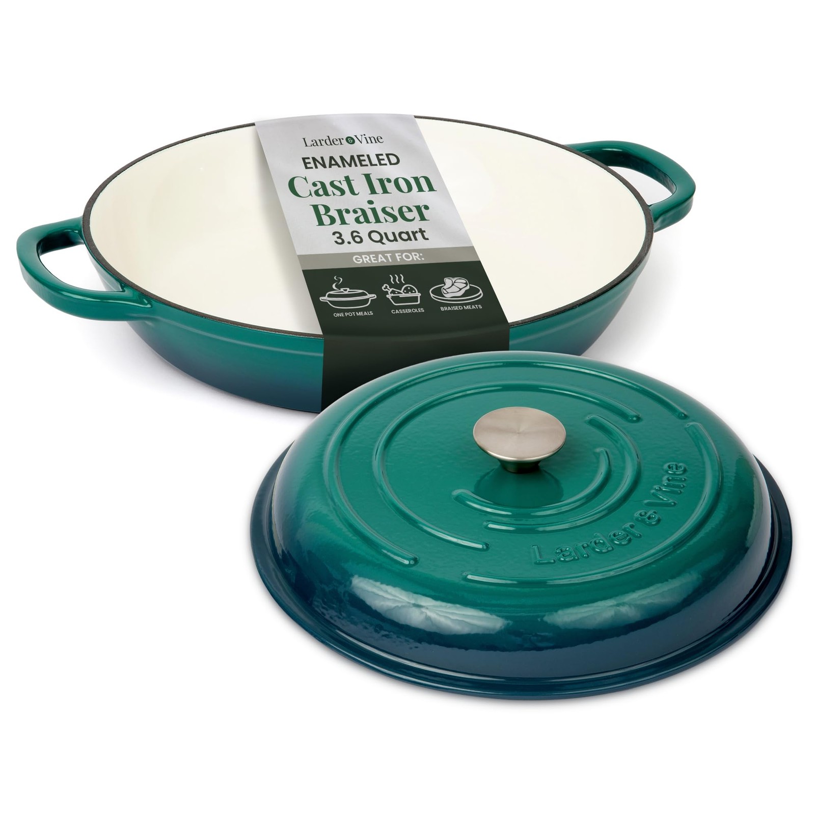 & Enameled Cast Iron 3.6 Qt Pan Lid Dutch Oven Compatible On All