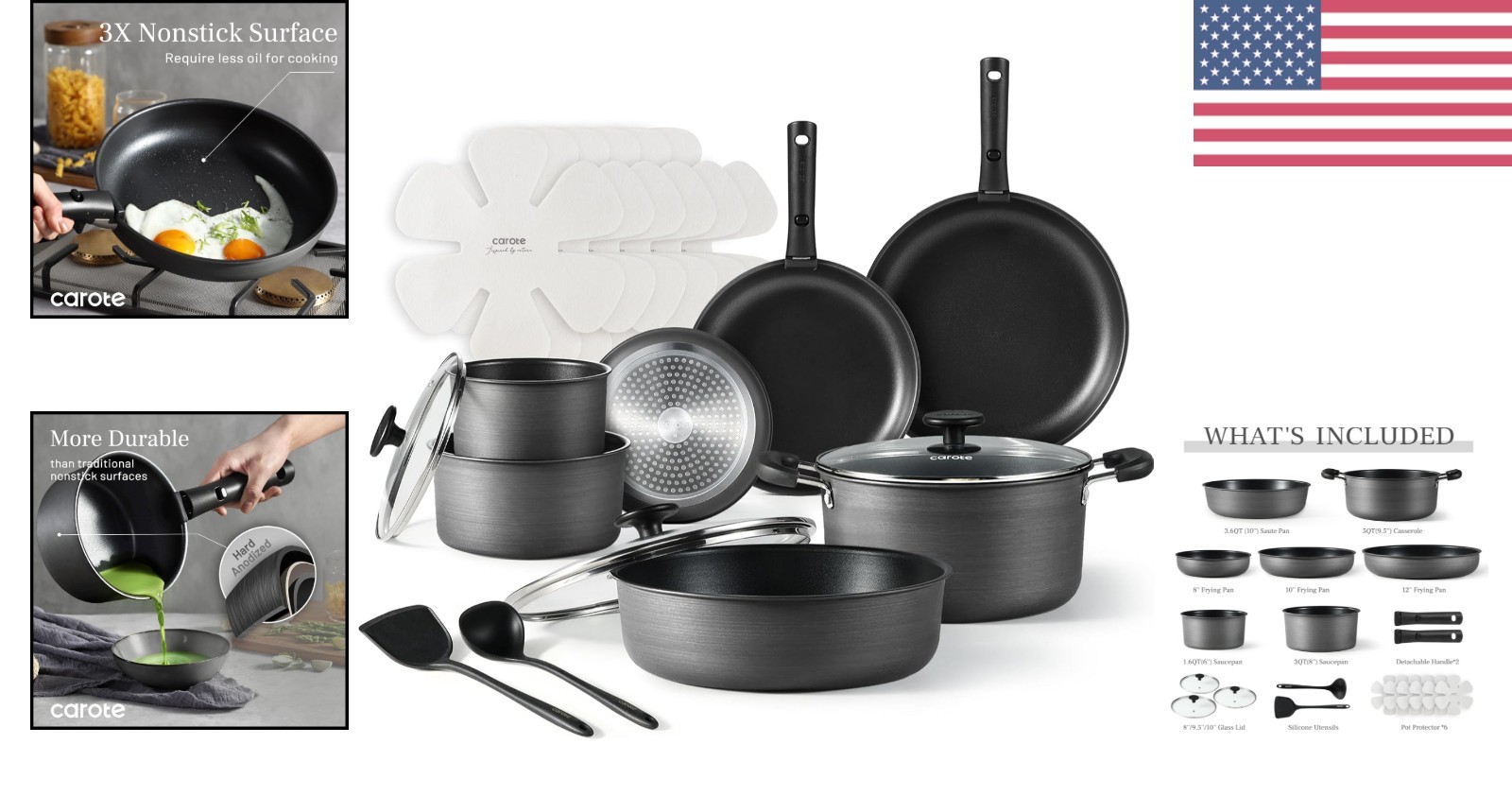 20-Piece Non-Stick Cookware Set – Hard Anodized Detachable Handle