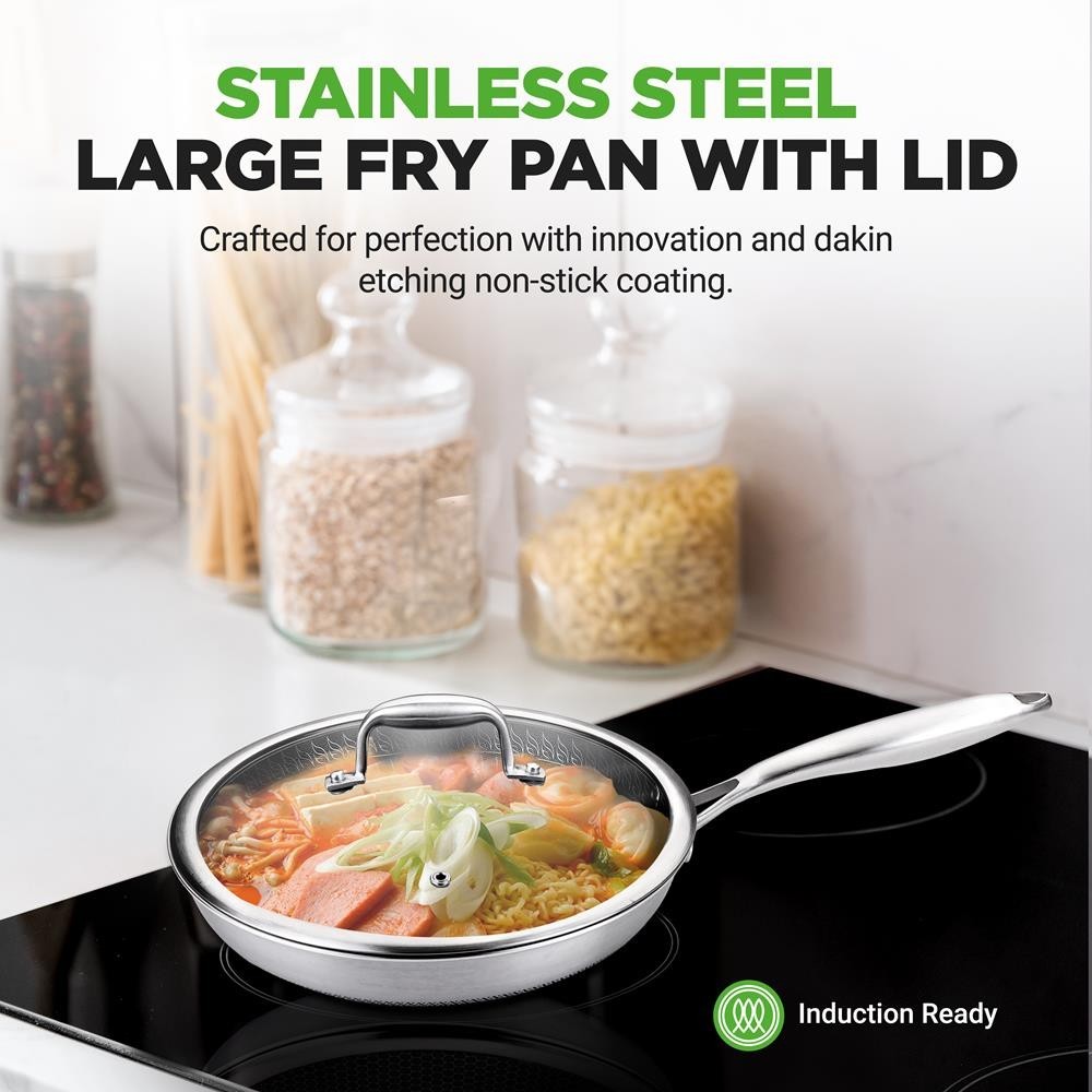 NutriChef Non-Stick Frying Pan w/Lid – 500°F Heat Resistant, PFOA/PFOS FREE