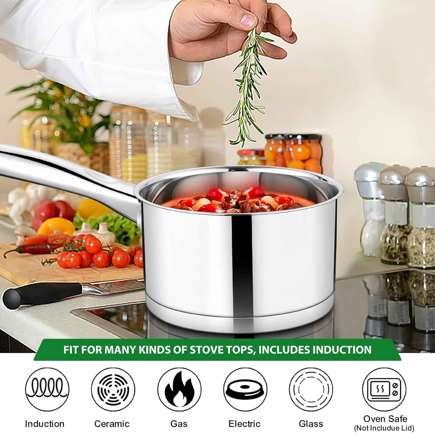 Teamfar 2 Qt Saucepan with Lid, Stainless Steel Small Sauce Milk Pan