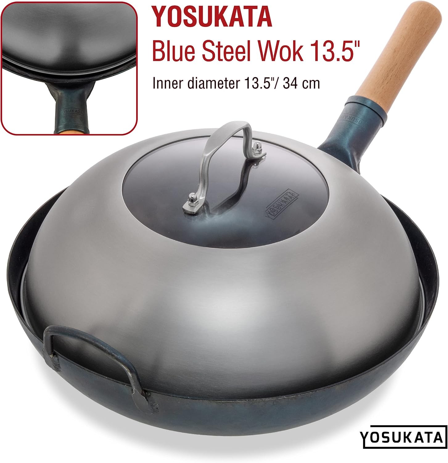 Wok Lid 12.8 In 13.5-In Wok Premium Stainless Steel Cover W/ Tempered Glass