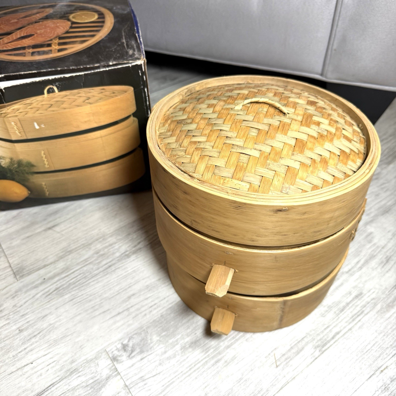 8″ Bamboo Steamer Basket 2 Tier Asian Cooking Dumpling Vegetable Steamer