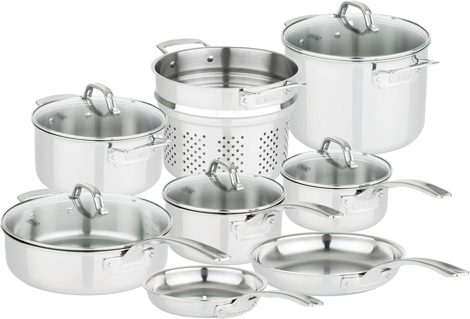 Viking 13-Piece Tri-Ply Stainless Steel Cookware Set with Glass Lids