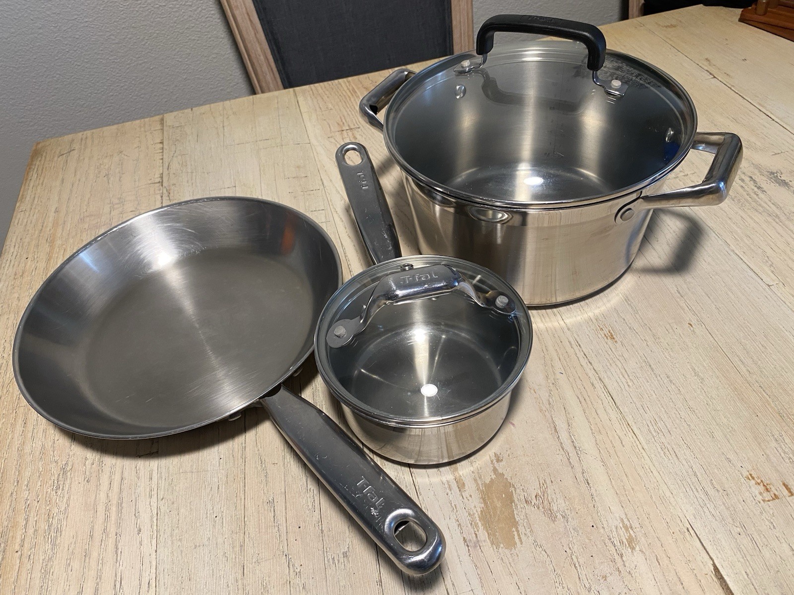 T-fal Stainless Steel Induction Cookware Fry Pan Saucepan Stock Pot Glass Lids