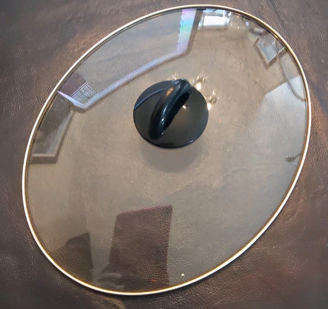 Oval Glass & Stainless Steel Crock Pot Lid w/Black Nylon Handle 13×10.25”