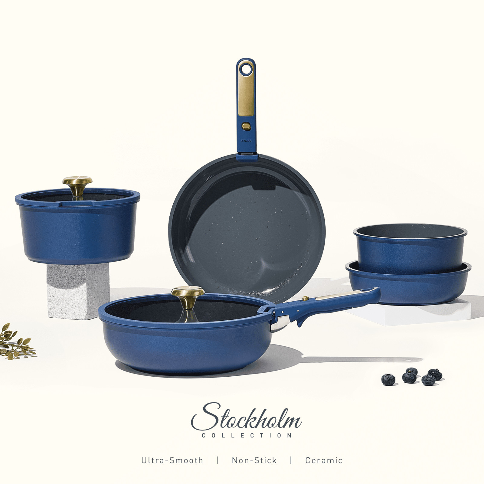 15‑Pc Ceramic Nonstick Cookware Set – Detachable Handles