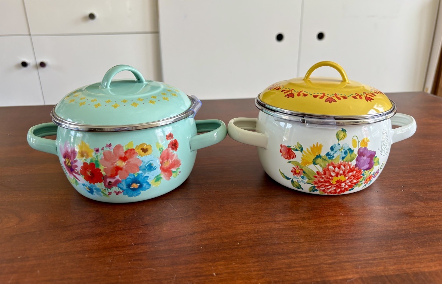 Pioneer Woman Breezy Blossom Mini Dutch Oven Set 2 Pack 1.05 QT Enamel Steel NEW
