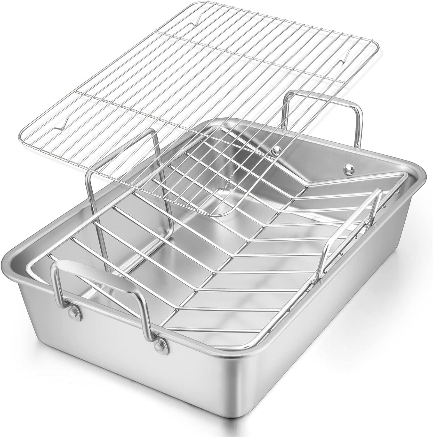 Roasting pan, 16 x 11.5-inch stainless steel turkey roasting pan (with rack)