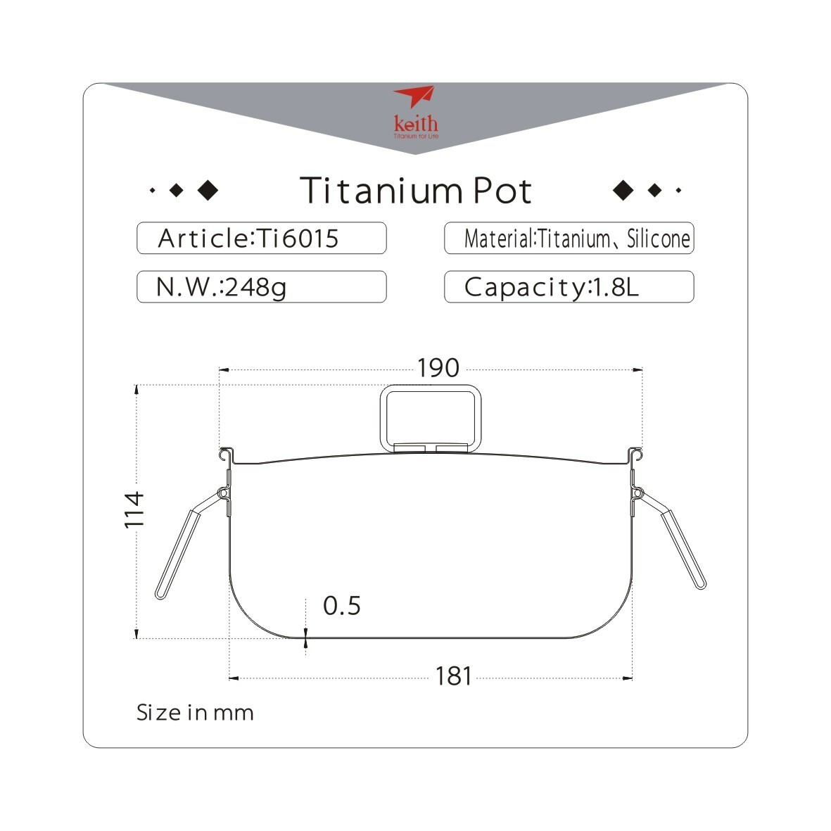 Keith Titanium Ti6015 Pot – 1.8 L (Shipped from California, USA)